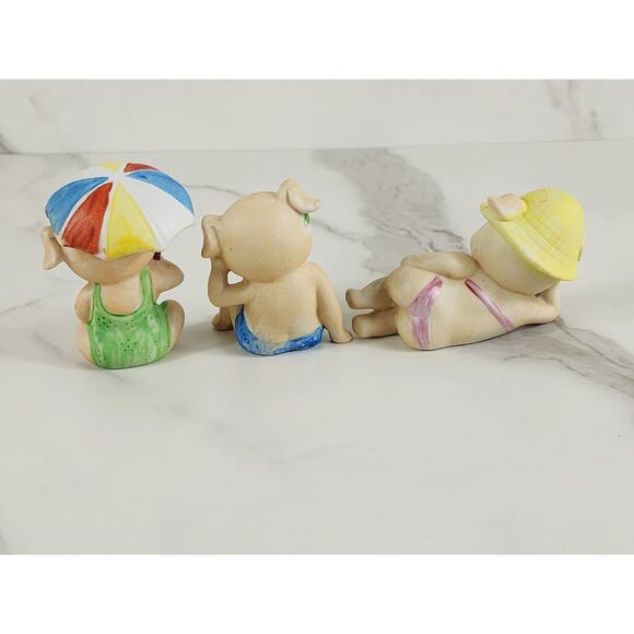 Enesco Pigs in Bikinis Mini Piggy Piglet Figurine 3" Ceramic 80s Pig Lover x3 - Picture 7 of 14